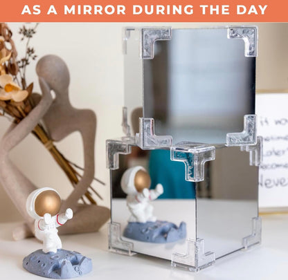 Glass DIY Tulip Cube Mirror Lamp, 20 Flowers LED Decorative Magic Cube 2 in 1 Mirror &Table