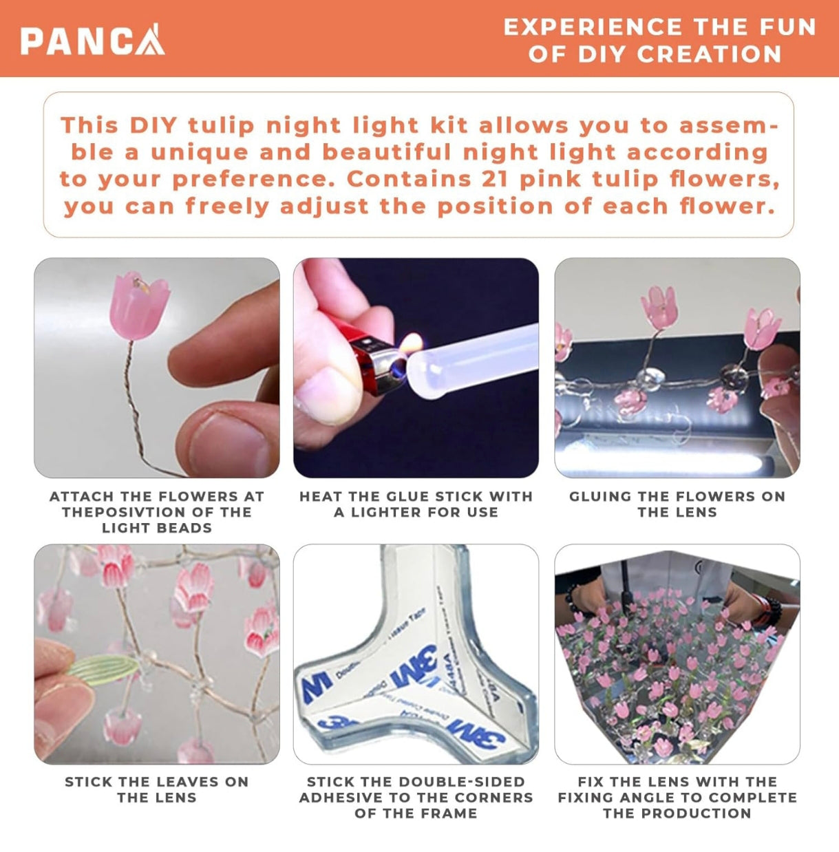 Glass DIY Tulip Cube Mirror Lamp, 20 Flowers LED Decorative Magic Cube 2 in 1 Mirror &Table