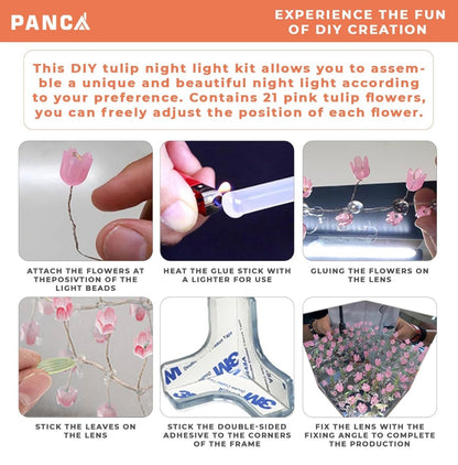 Glass DIY Tulip Cube Mirror Lamp, 20 Flowers LED Decorative Magic Cube 2 in 1 Mirror &Table